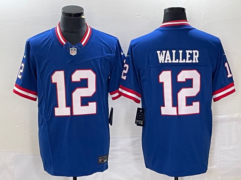 Men New York Giants 12 Waller Blue Nike Vapor Limited 2023 NFL Jerseys